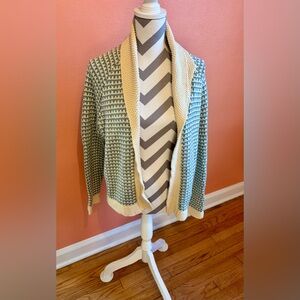 THE GREAT. Teal and Cream Cardigan